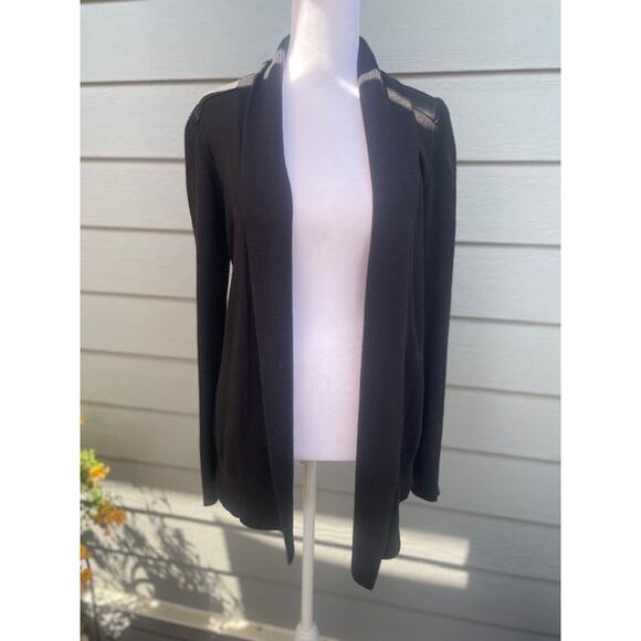 Banana Republic Size Small Open Front Black‎ Cardigan with Faux Leather Accents - Picture 1 of 6